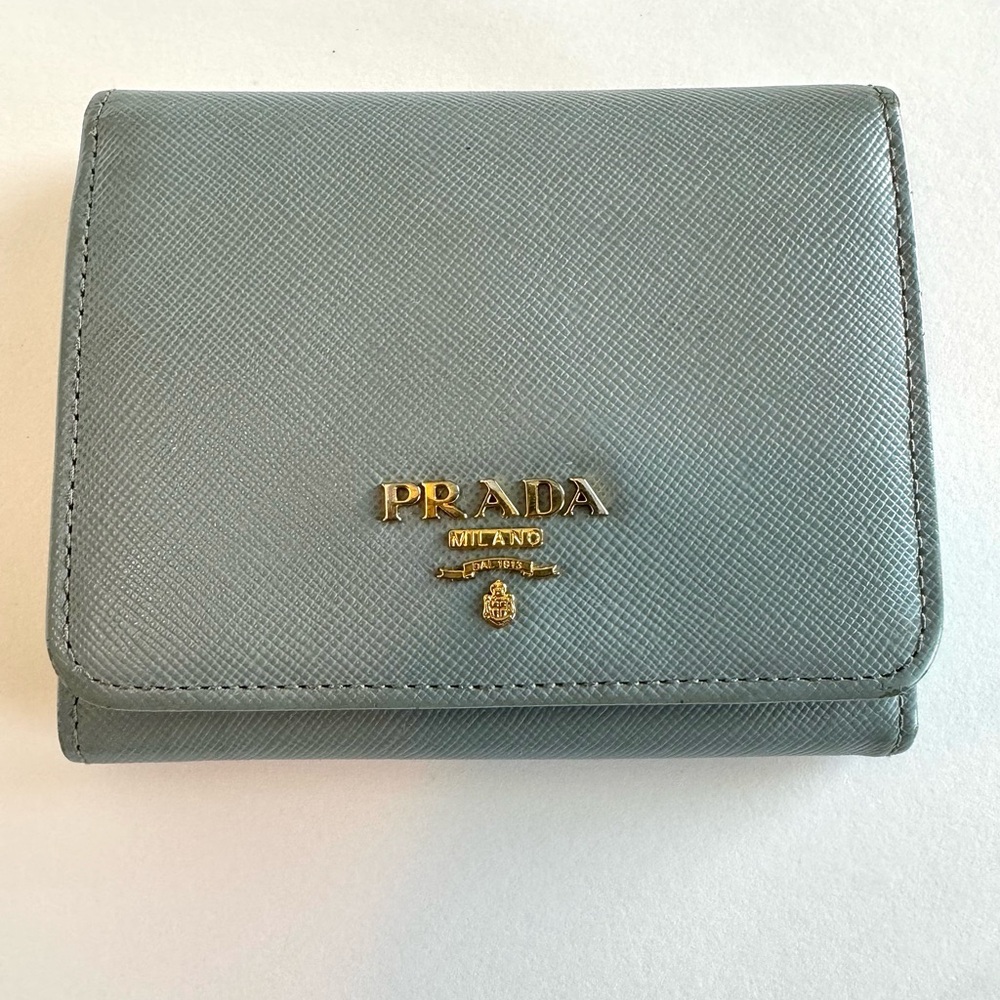 Prada trifold leather wallet. Light blue